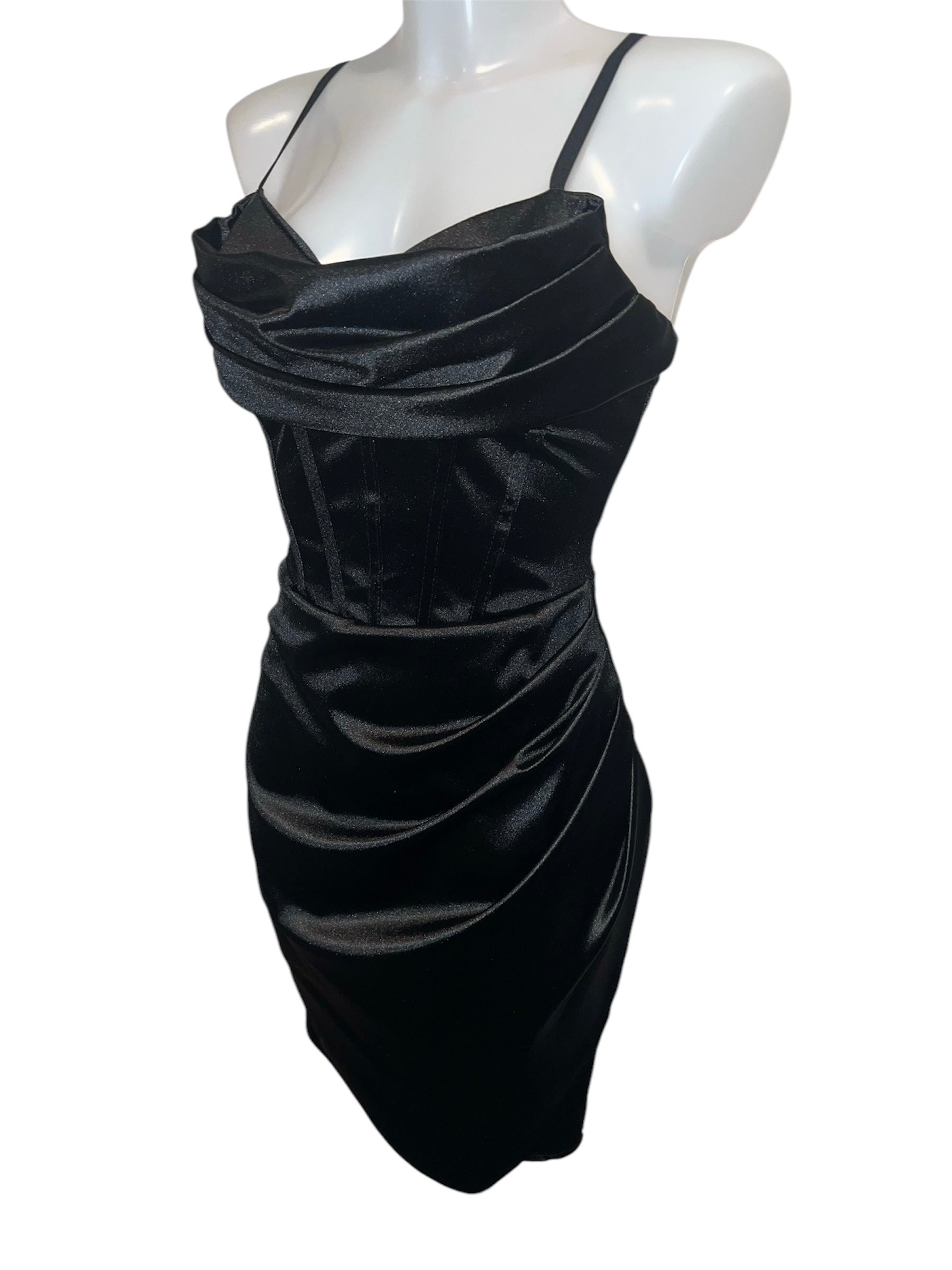 *limitiert*Satin Kleid mit Korsett-Opik - Schwarz