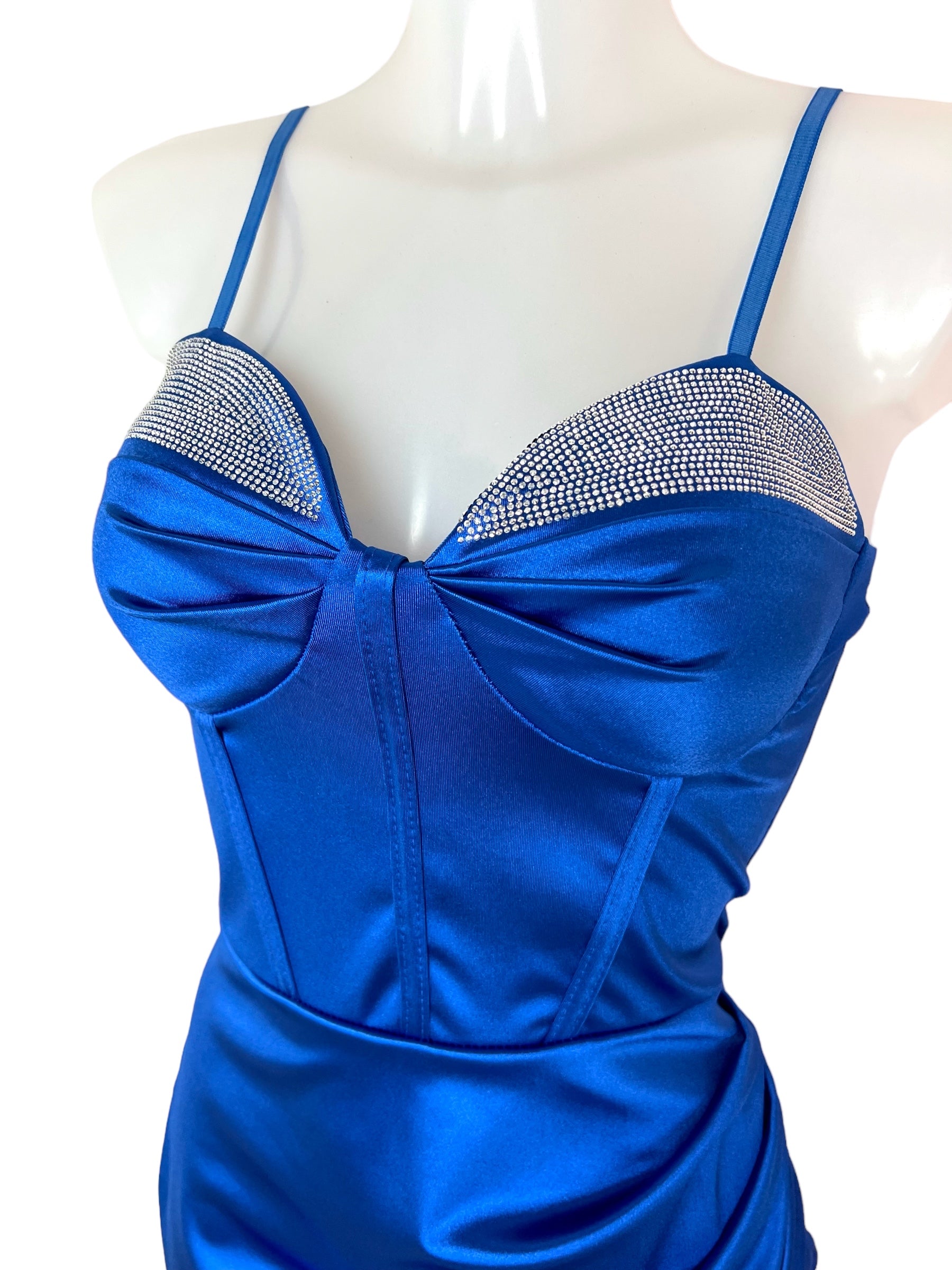 Satin Kleid mit Strass - Royalblau