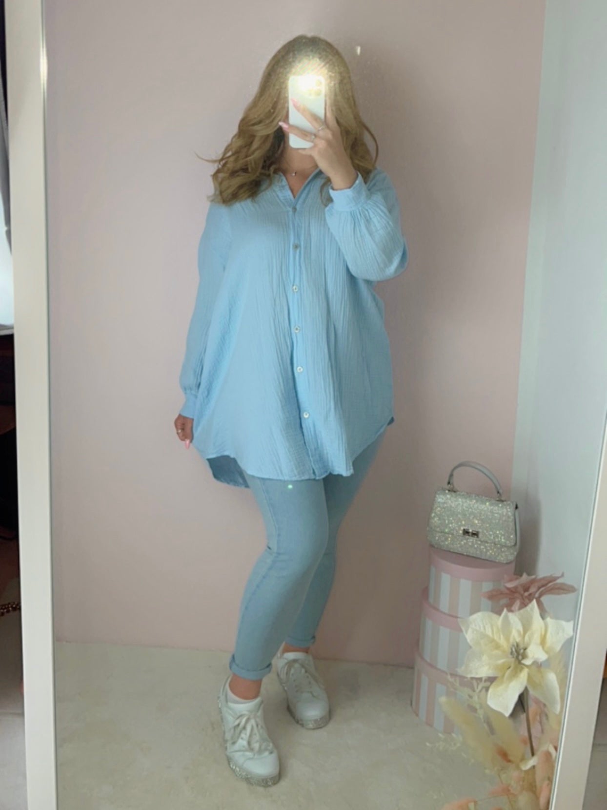 Oversize Musselin Bluse - Hellblau