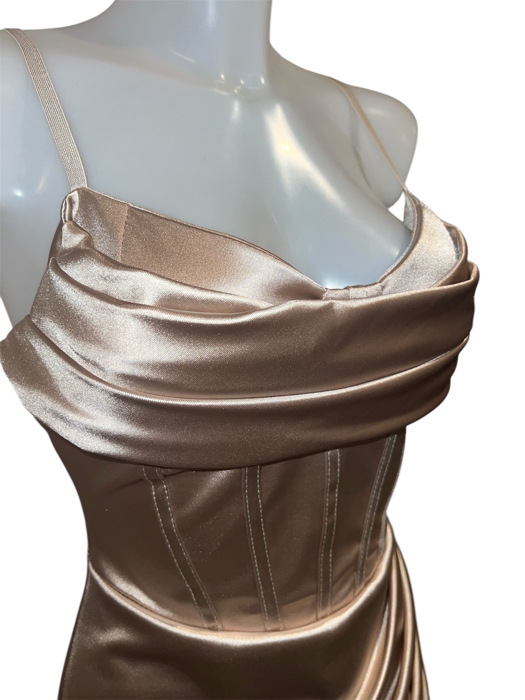 *limitiert* Satin Kleid mit Korsett-Opik - Gold