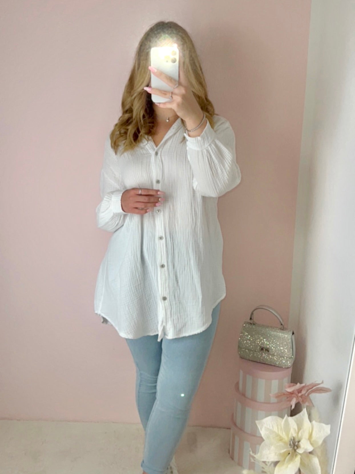 Oversize Musselin Bluse - Weiß