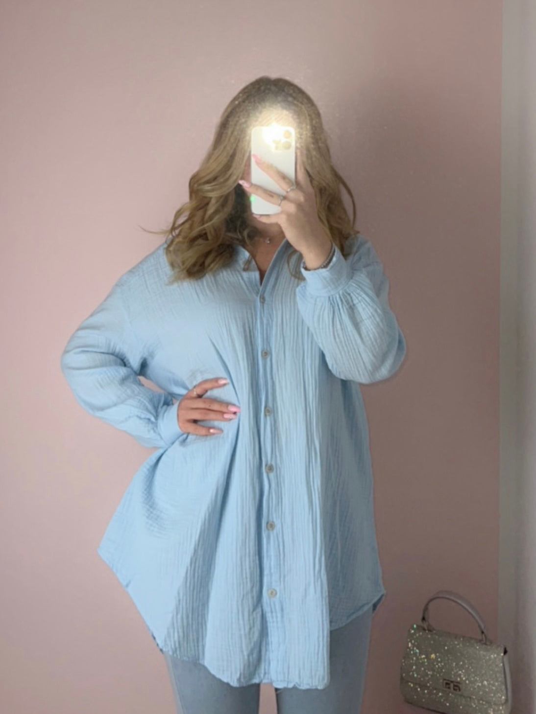 Oversize Musselin Bluse - Hellblau