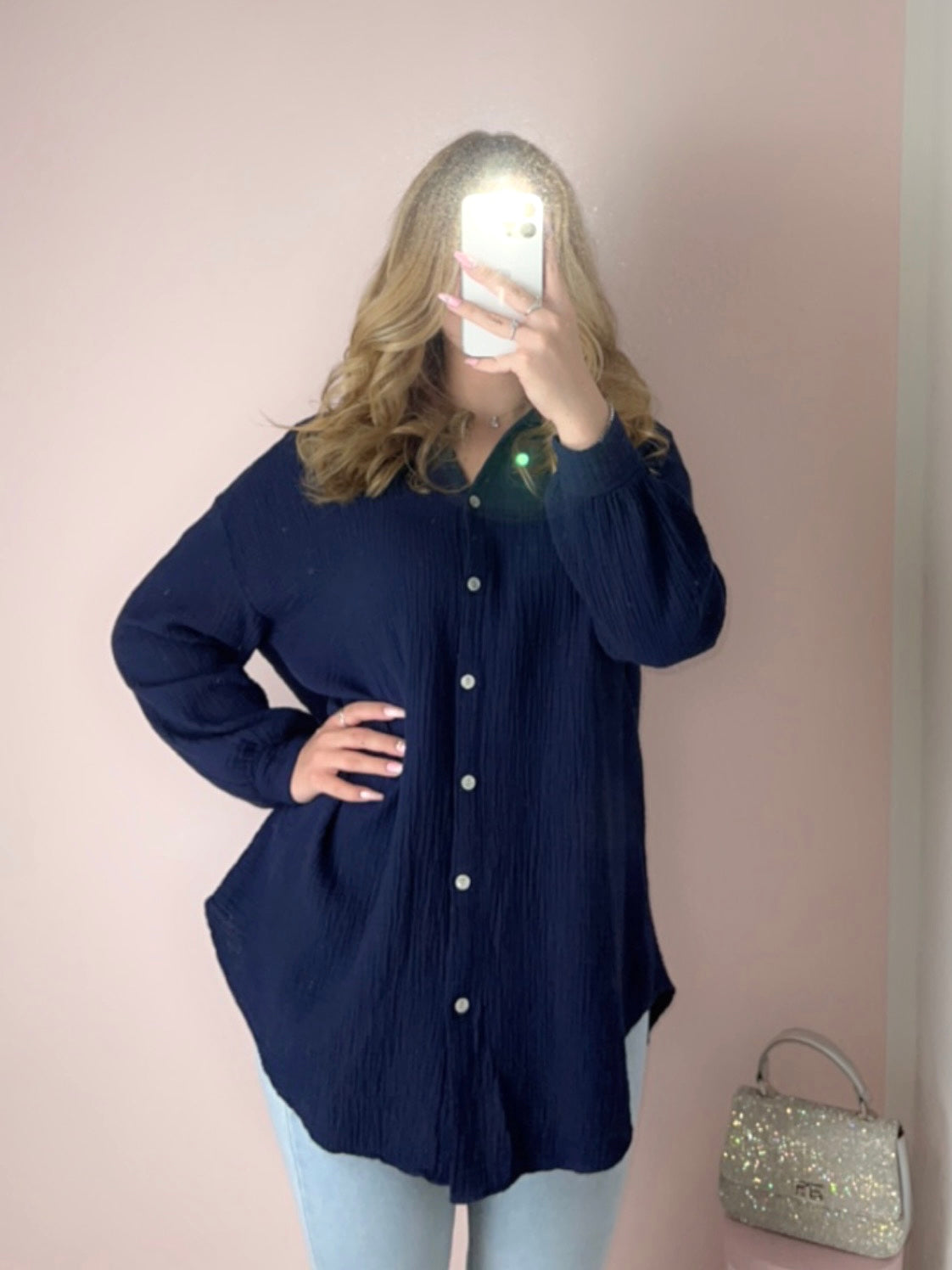 Oversize Musselin Bluse - Dunkelblau