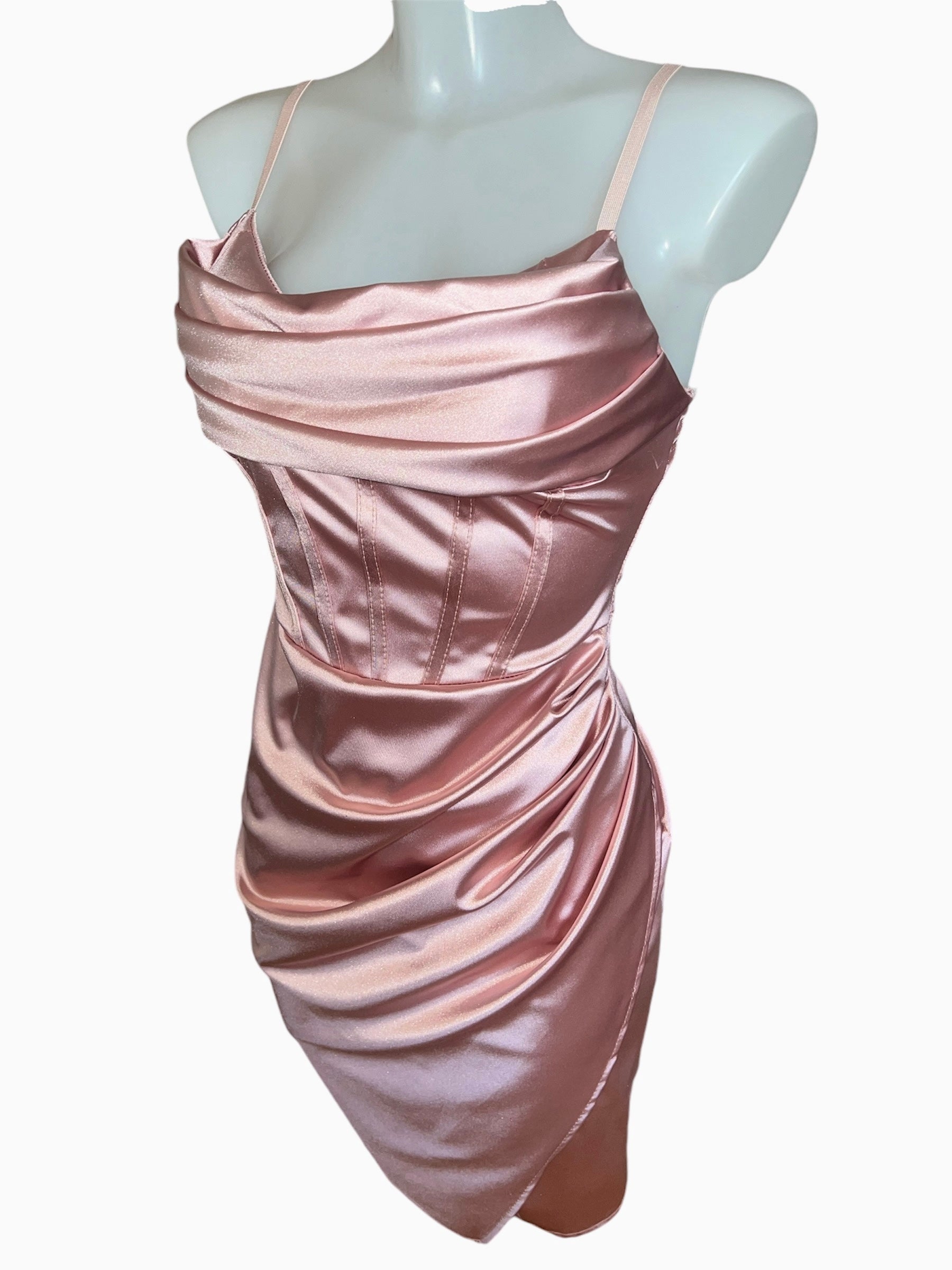 Satin Kleid mit Korsett-Opik - Rosa