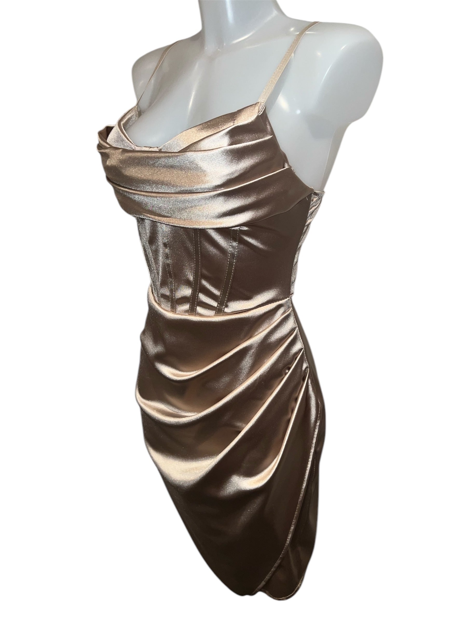 *limitiert* Satin Kleid mit Korsett-Opik - Gold