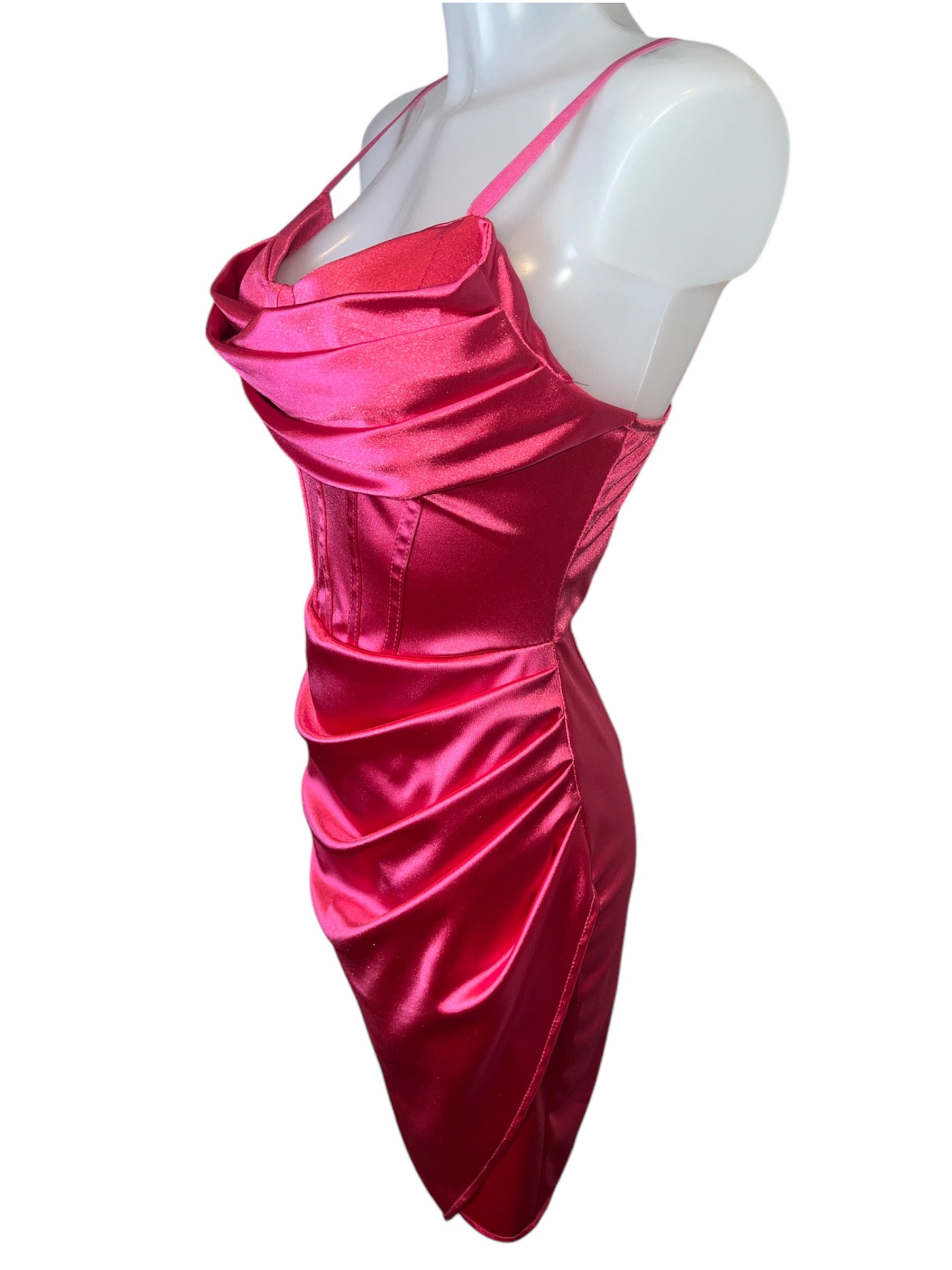 *limitiert* Satin Kleid mit Korsett-Opik - Pink