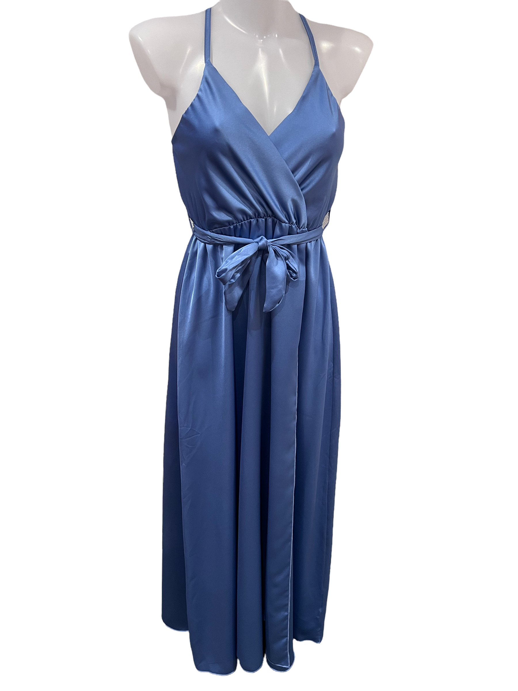 Satin Wickelkleid mit Kreuzträgern - Blau