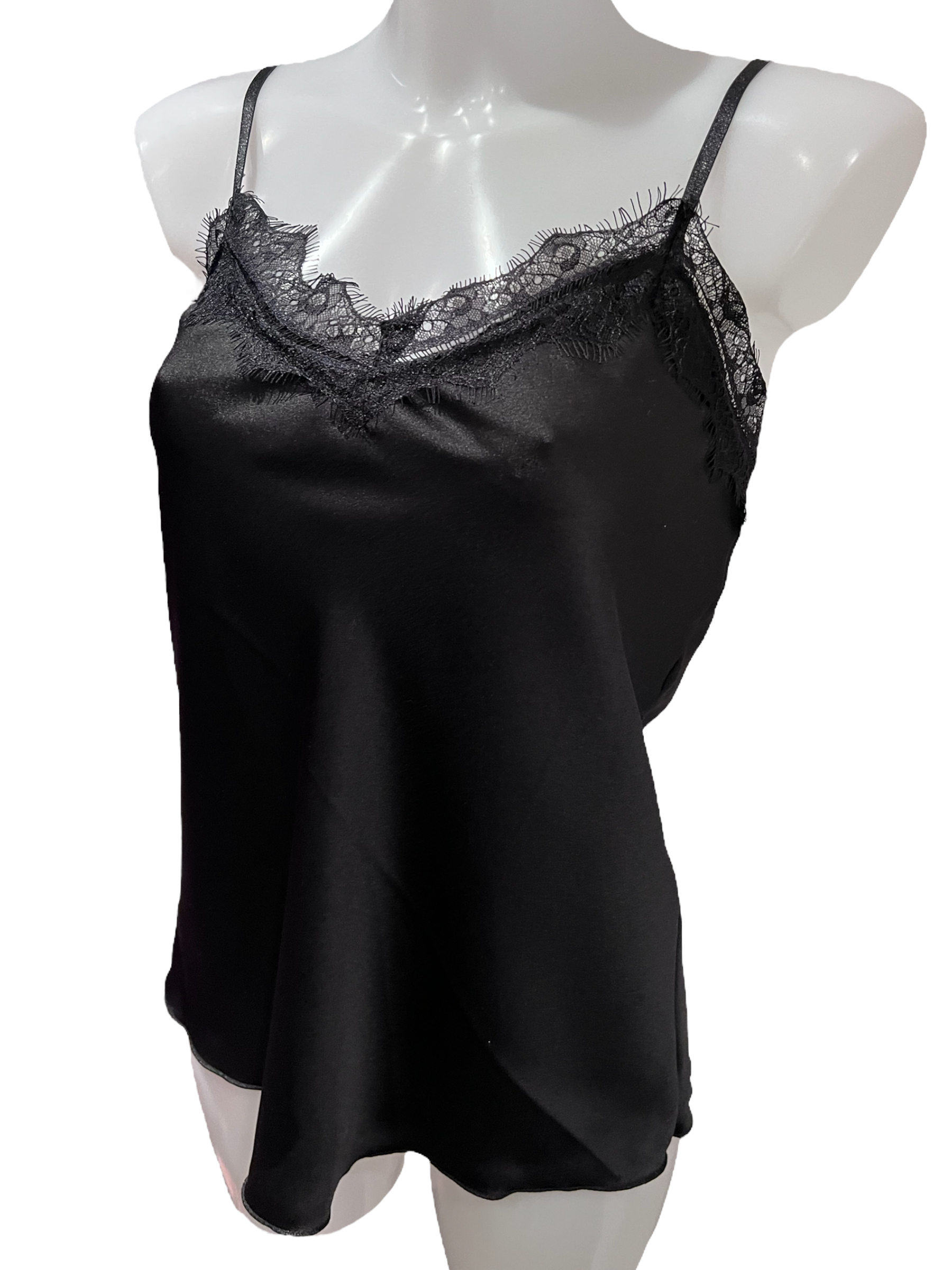 Satin Spitzentop - Schwarz